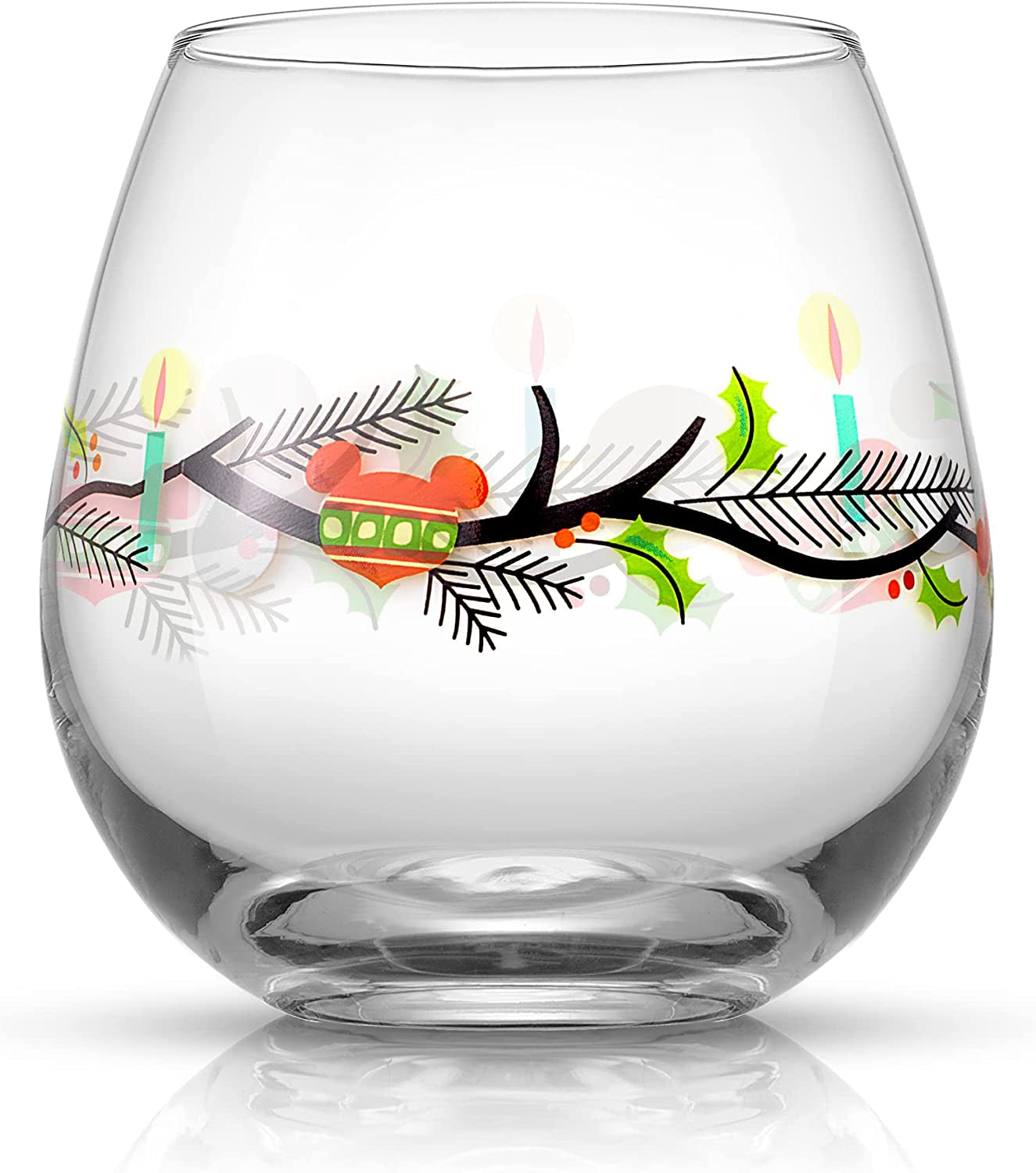 Disney Mickey Mouse Joy O Joy Stemless Wine Glasses. Set of 4 Stemless Wine Glass Drinking Glasses. Joyful Disney Gifts