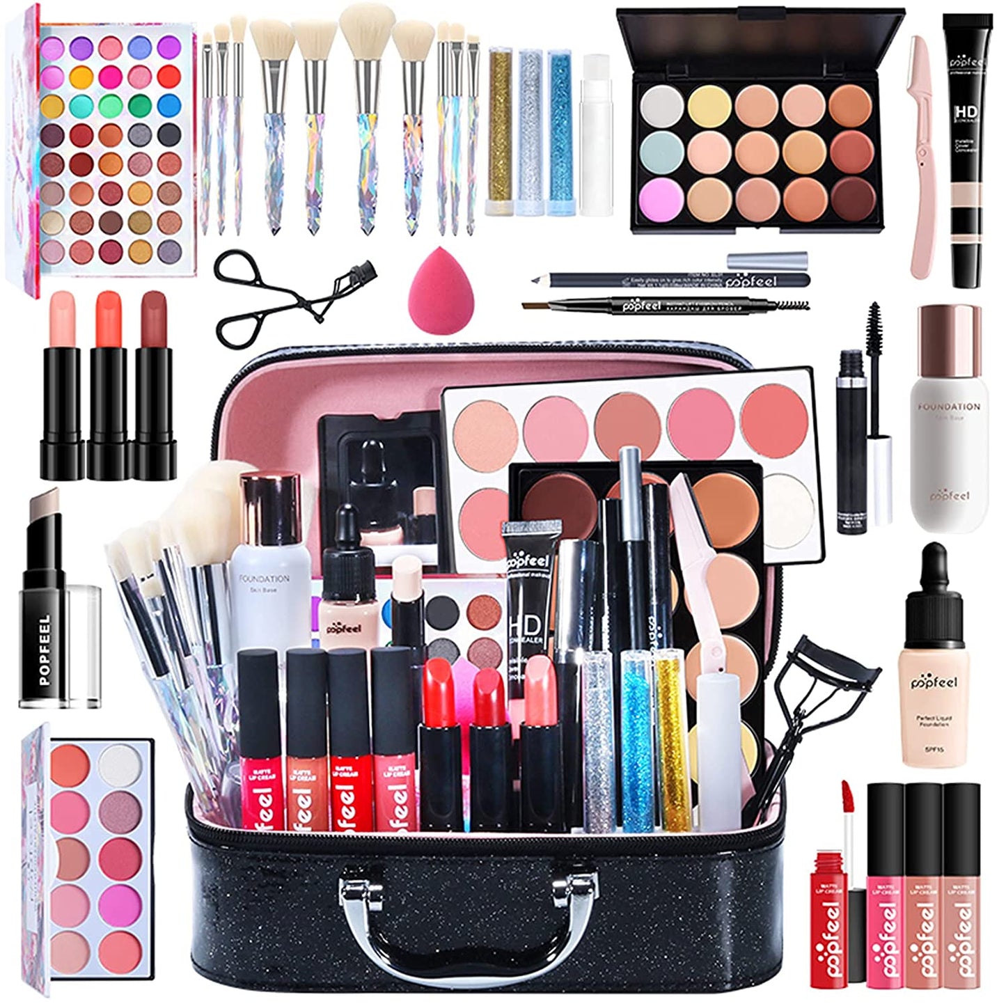 All-In-One Holiday Gift Makeup Set Cosmetic Essential Starter Bundle Include Eyeshadow Palette Lipstick Concealer Blush