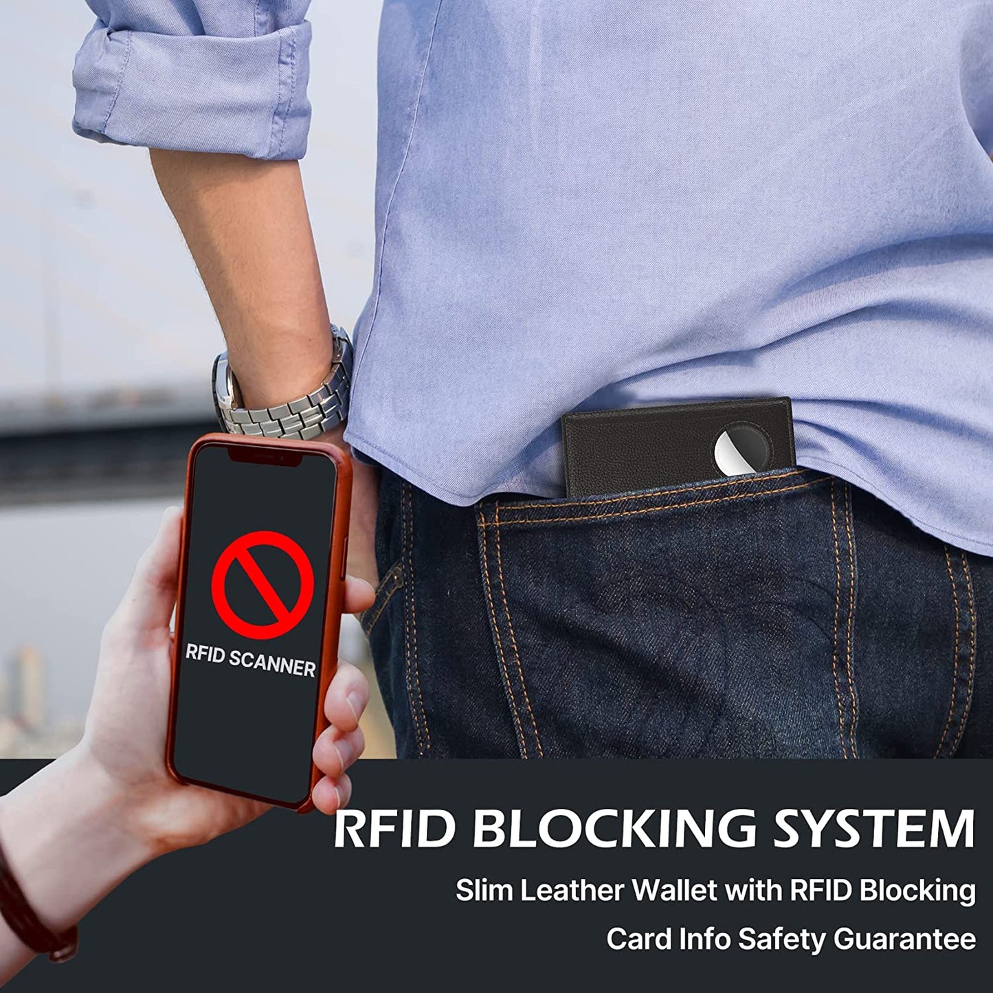 Wallet for Men Compatible with Airtag, Top Grain Leather Men's Wallet with Stealth Mode