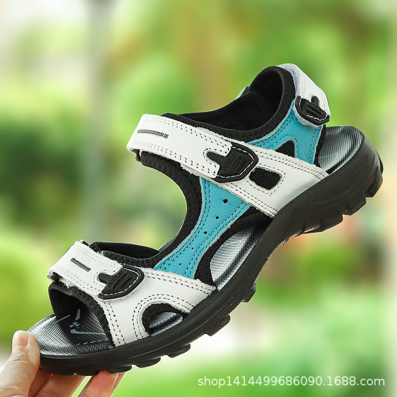 First Layer Cowhide Boys Sandals Soft Bottom Children's Leather Sandals Big Children's Beach Shoes Summer Hollow Boy Beach Shoes