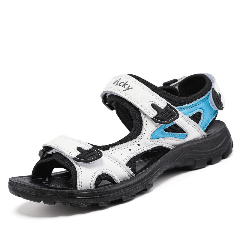 First Layer Cowhide Boys Sandals Soft Bottom Children's Leather Sandals Big Children's Beach Shoes Summer Hollow Boy Beach Shoes