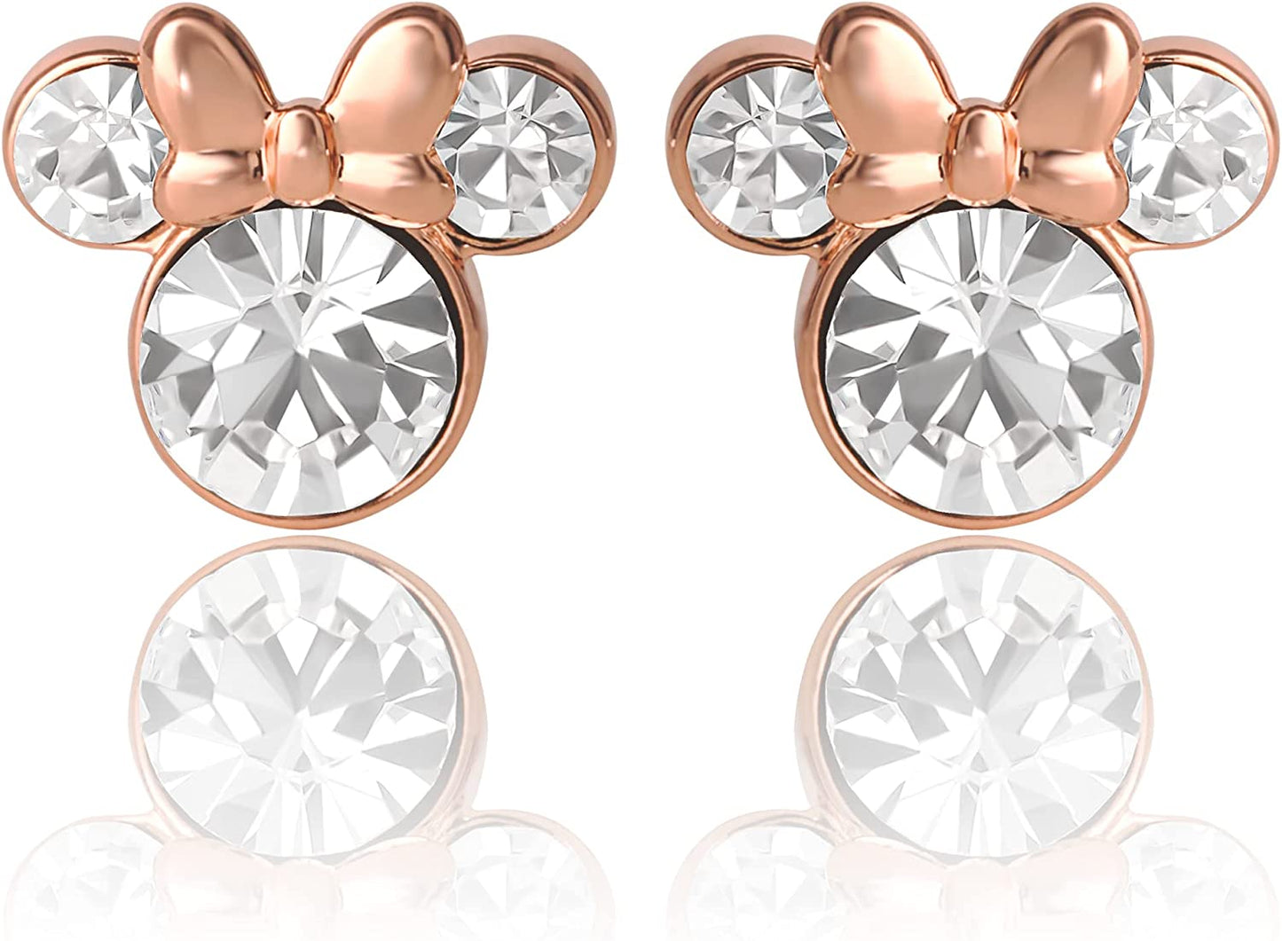 Minnie Mouse Crystal Birthstone Stud Earrings, Silver Plated, Gold Plated
