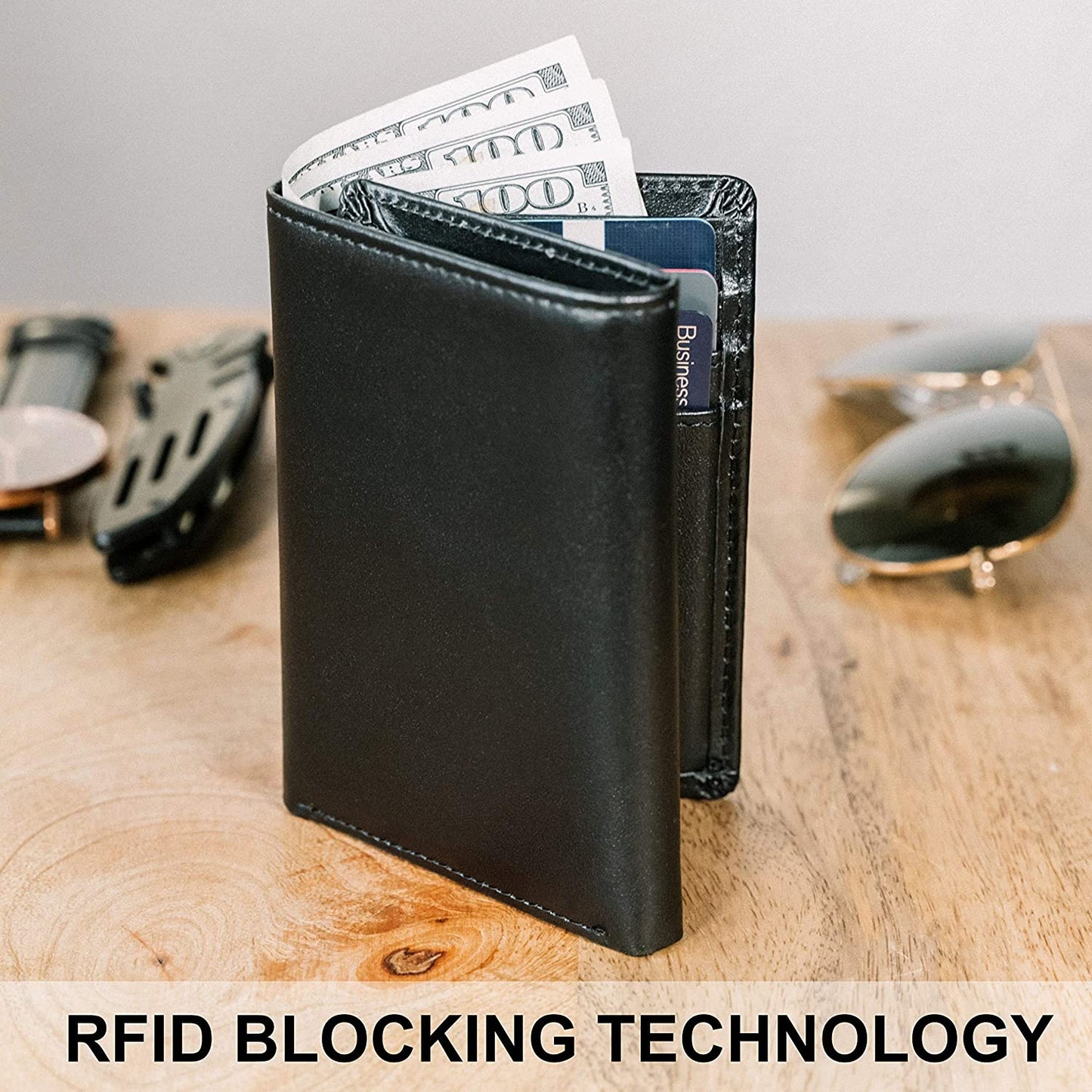 Top Grain Leather Trifold Wallet for Men | Ultra Strong Stitching, Tri-Fold Design