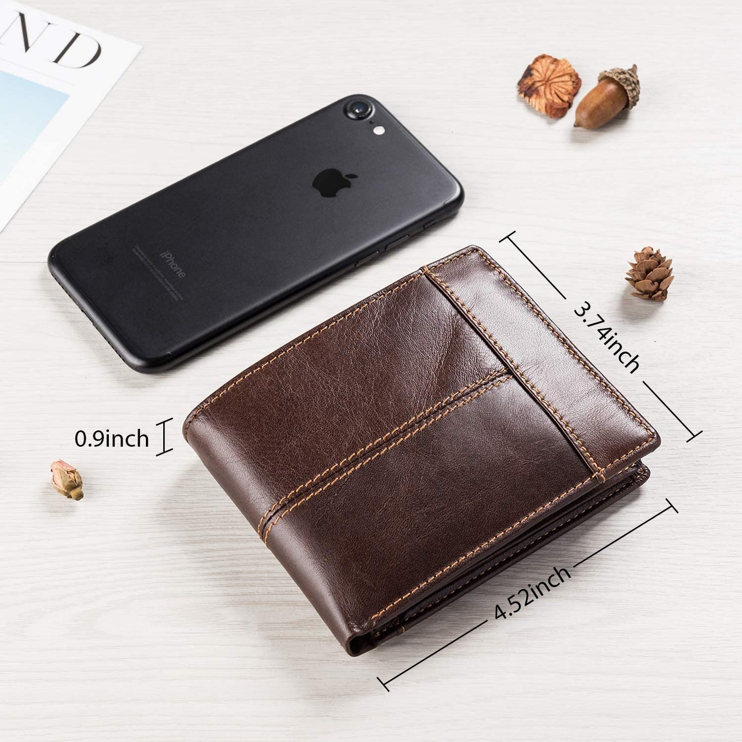 Men's Wallet RFID Genuine Leather Bifold Wallets for Men, ID Window 16 Card Holders Gift Box