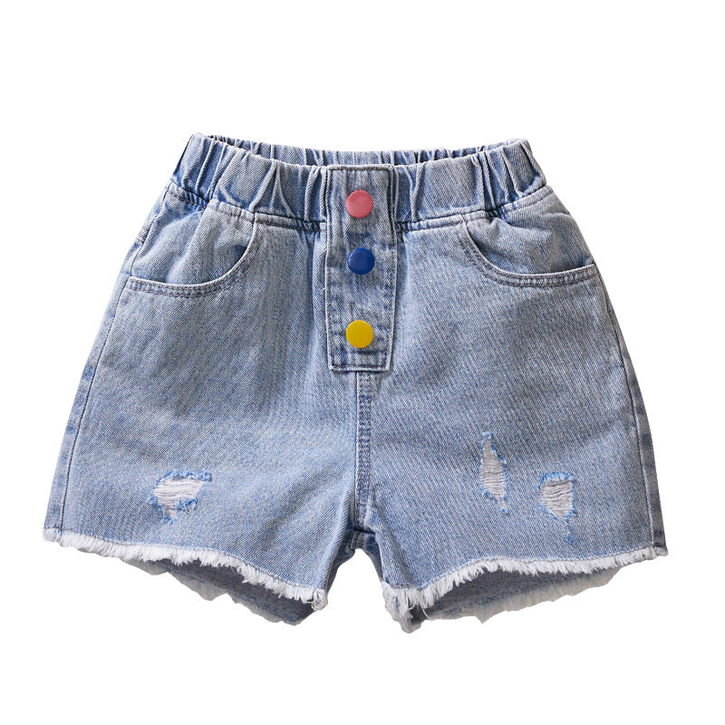 Wholesale 2020 Summer New Children's Jeans Girls All-match Shorts Middle And Big Children Spot Ripped Five-point Hot Pants