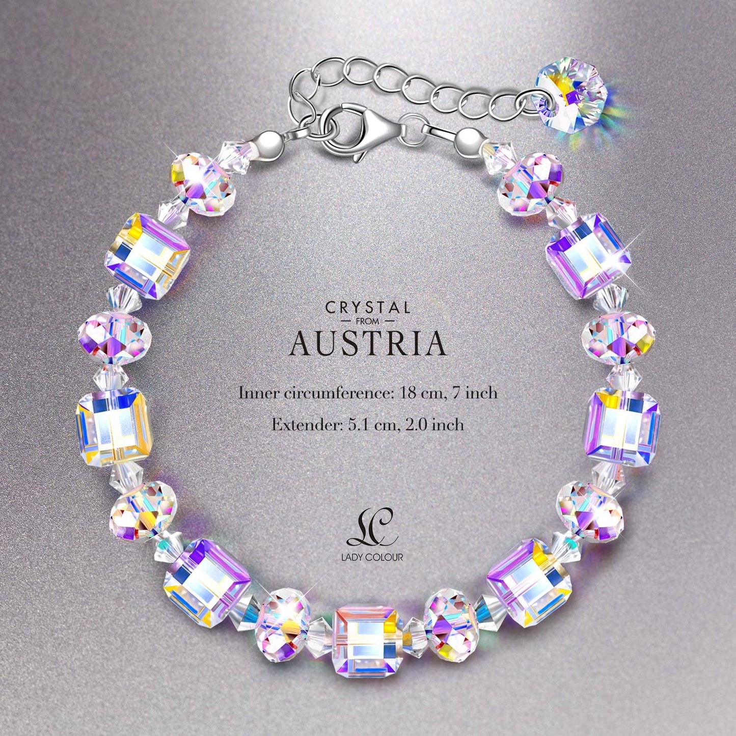 "A Little Romance" Sterling Silver Bracelets for Women Northern Lights Crystals Bracelet, Jewelry Gifts for Women