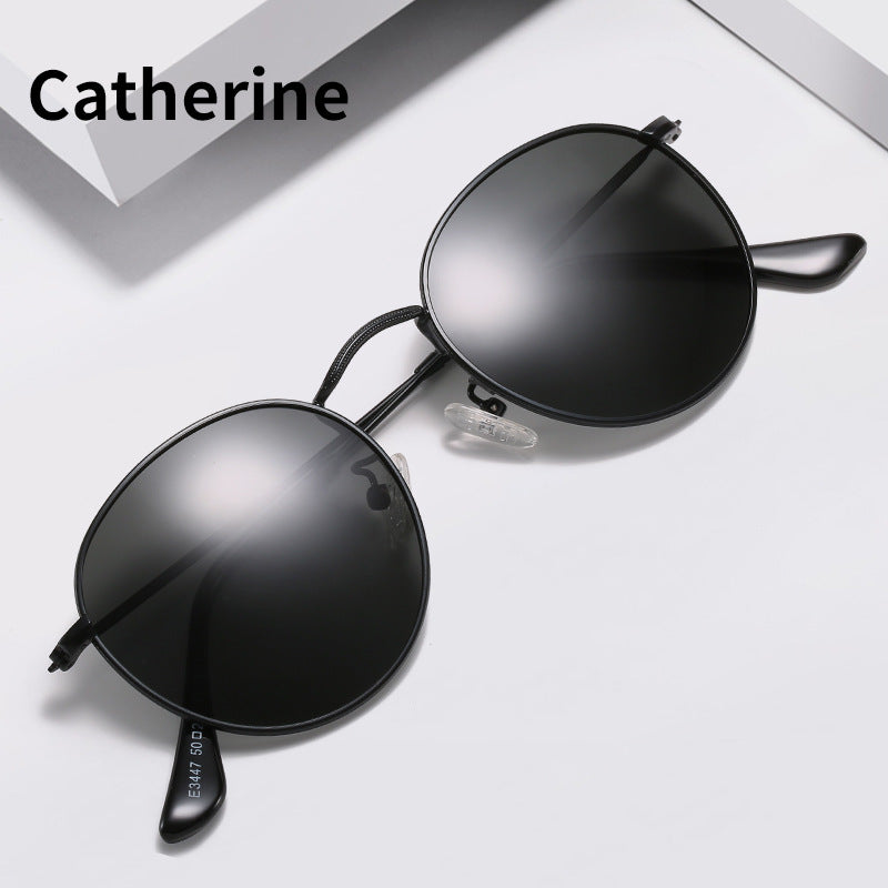Classic Round Frame Polarized Sunglasses Personality Metal Pattern Frame Sunglasses Factory Direct Supply