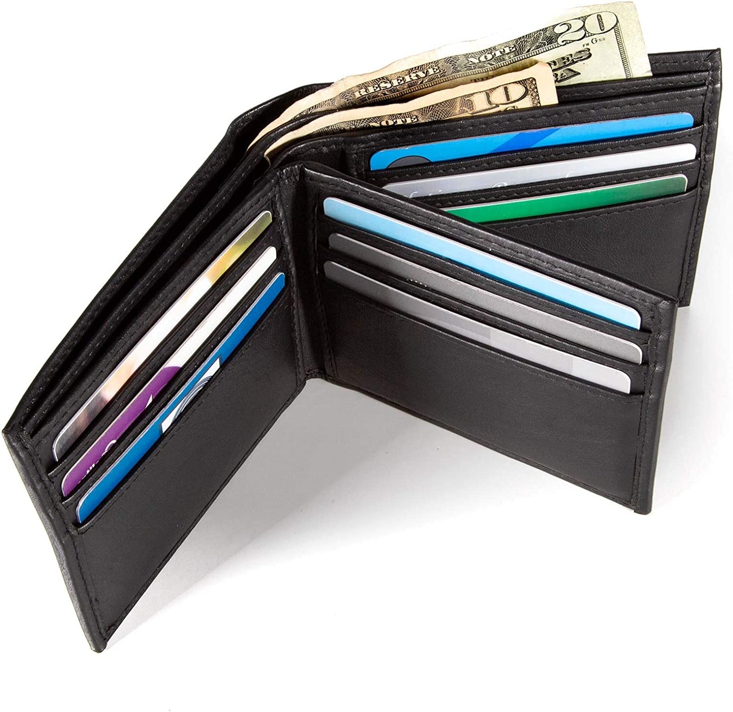 Extra Capacity Bifold Wallet for Men - RFID Blocking Genuine Leather Wallet