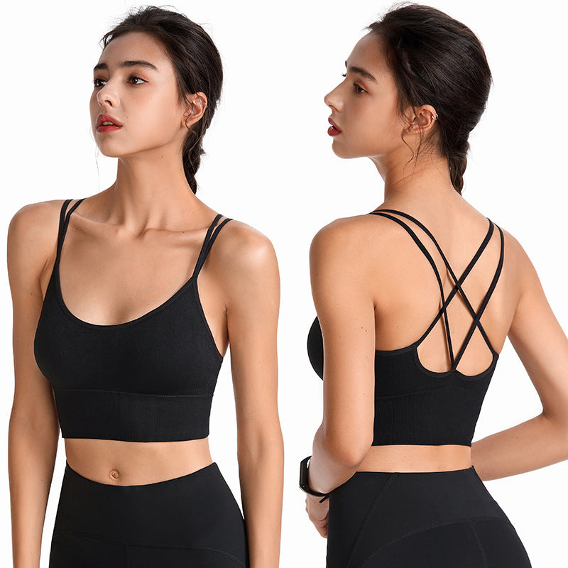 Thin Straps Cross Beautiful Back Yoga Sports Bra Quick-drying Shock-proof Running Fitness Sports