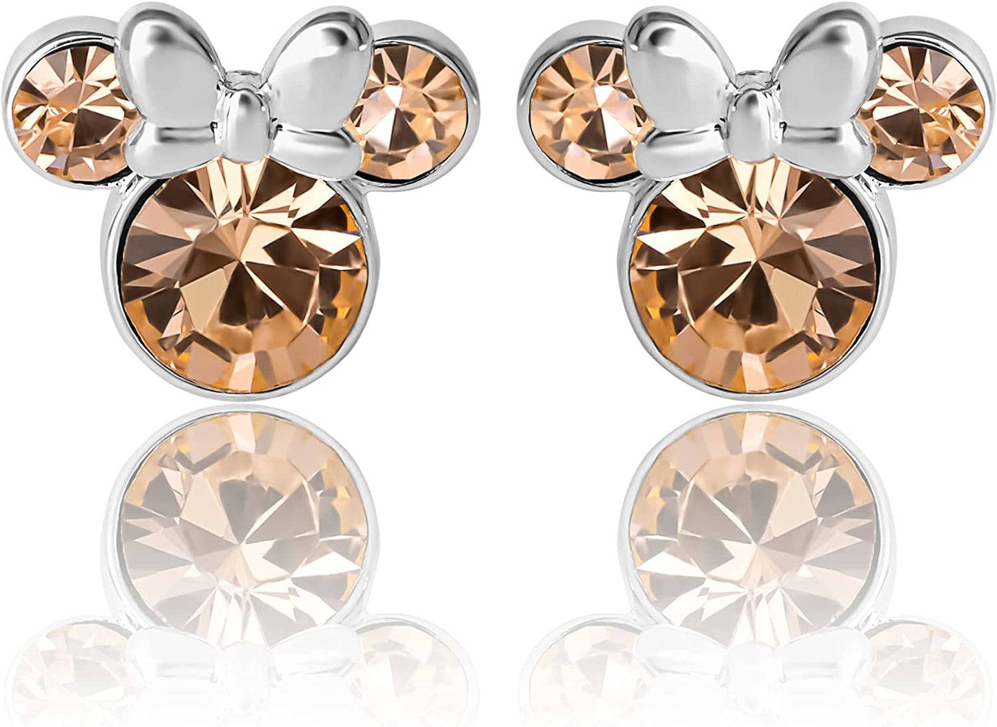 Minnie Mouse Crystal Birthstone Stud Earrings, Silver Plated, Gold Plated