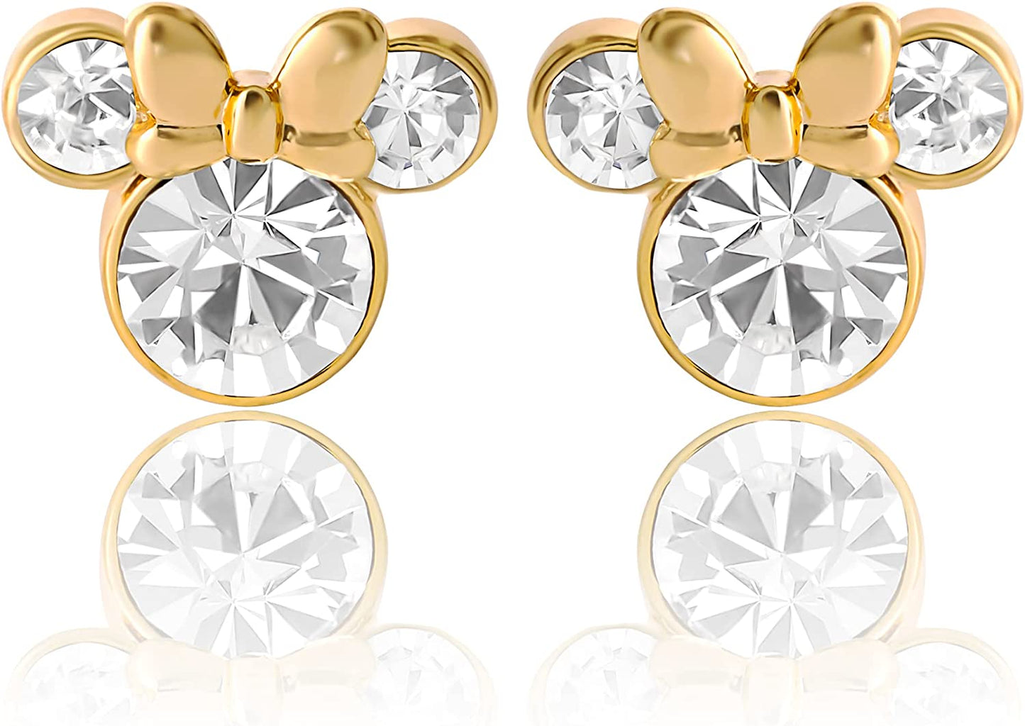 Minnie Mouse Crystal Birthstone Stud Earrings, Silver Plated, Gold Plated