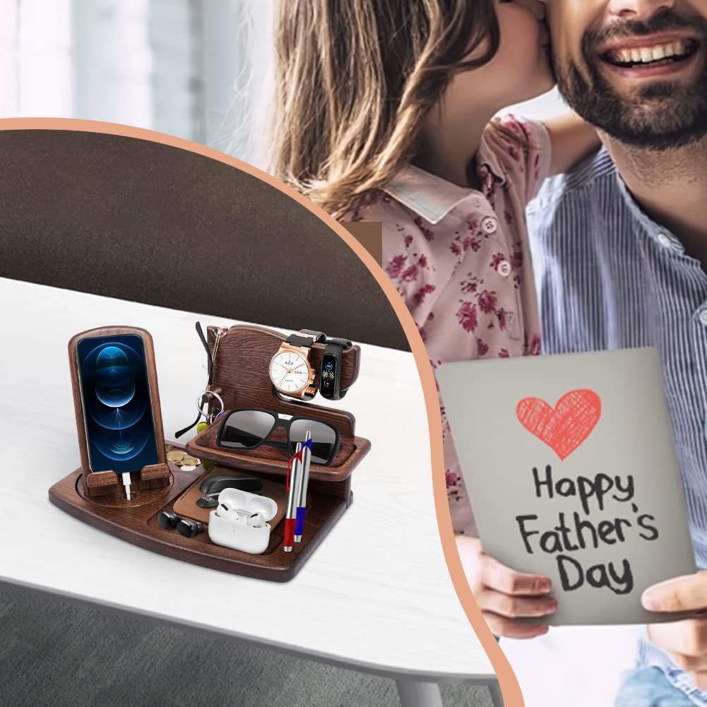 Gifts for Men Christmas Rotating Wood Docking Station Gifts for Men Bedside Organizer