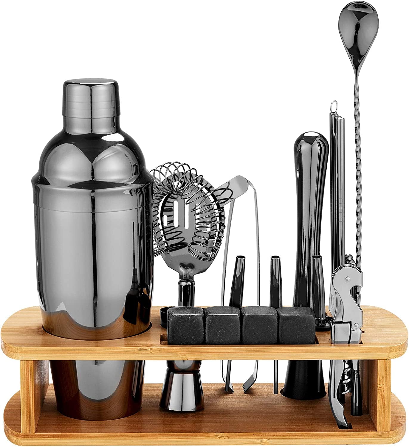 25 Piece Cocktail Shaker Set with Bamboo Stand,Gifts for Men Dad Grandpa,Stainless Steel Bartender Kit Bar Tools Set