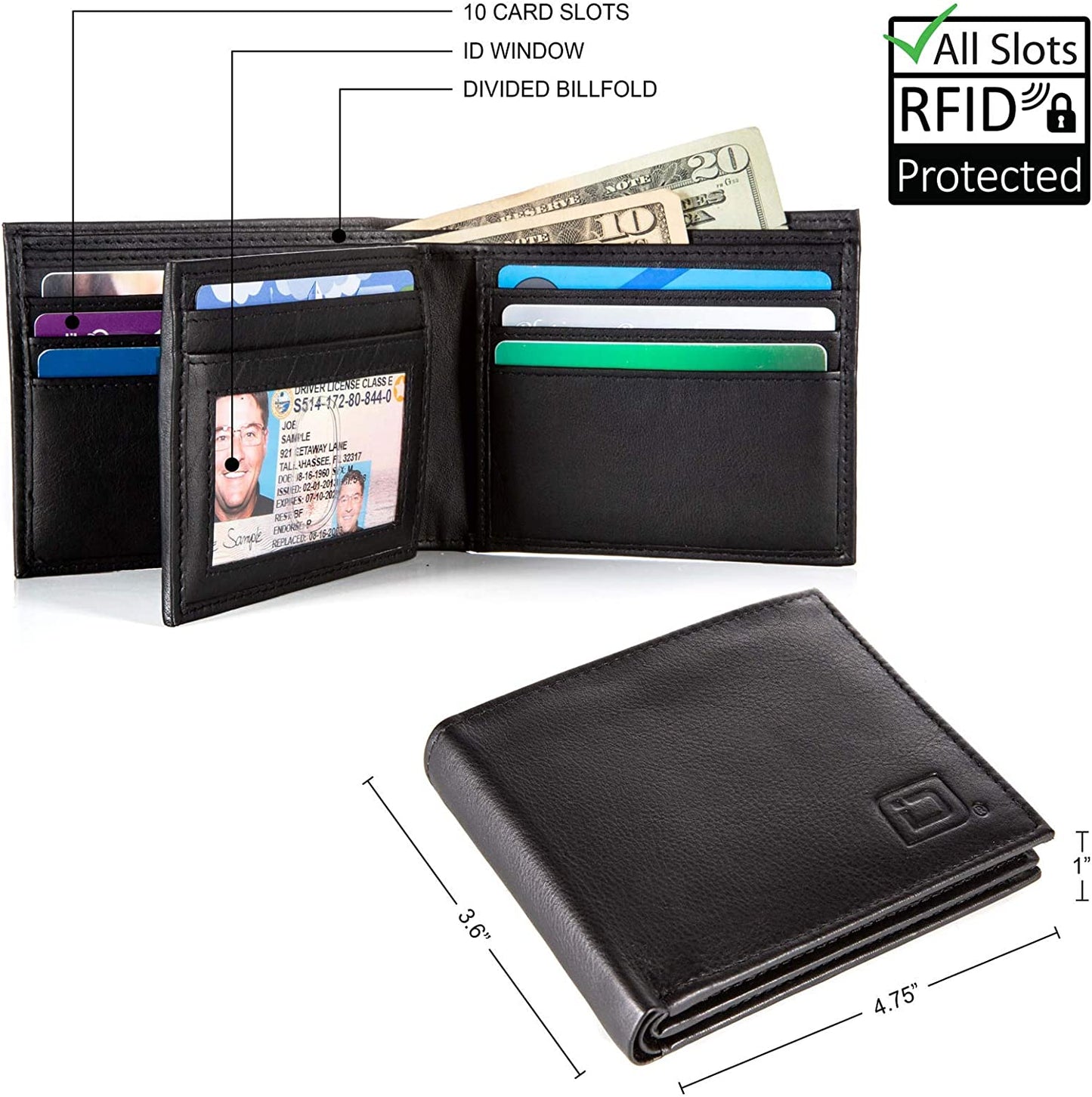 Extra Capacity Bifold Wallet for Men - RFID Blocking Genuine Leather Wallet