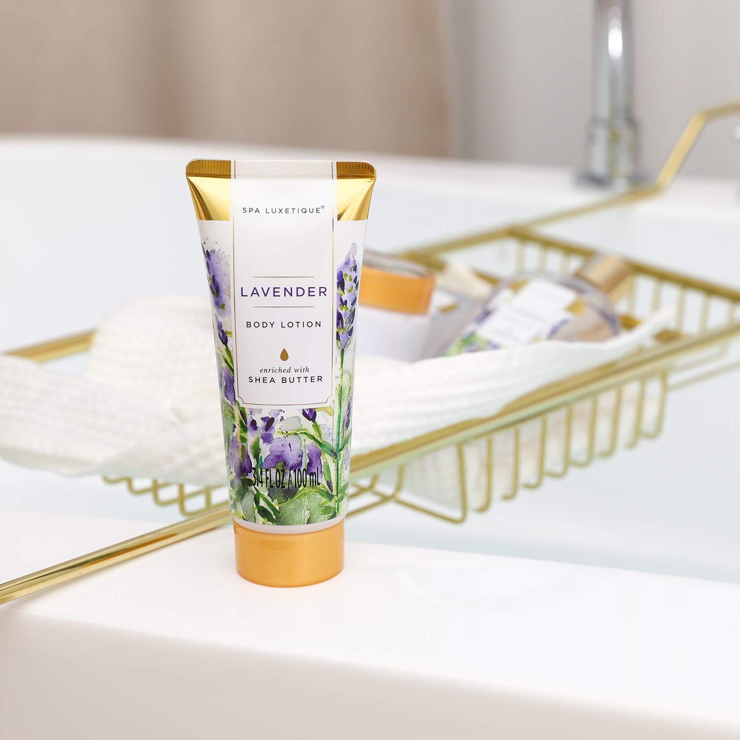 Bath Baskets for Women Gift, Home Spa Gift Basket for Women, Lavender Spa Set with Body Lotion, Bath Salt