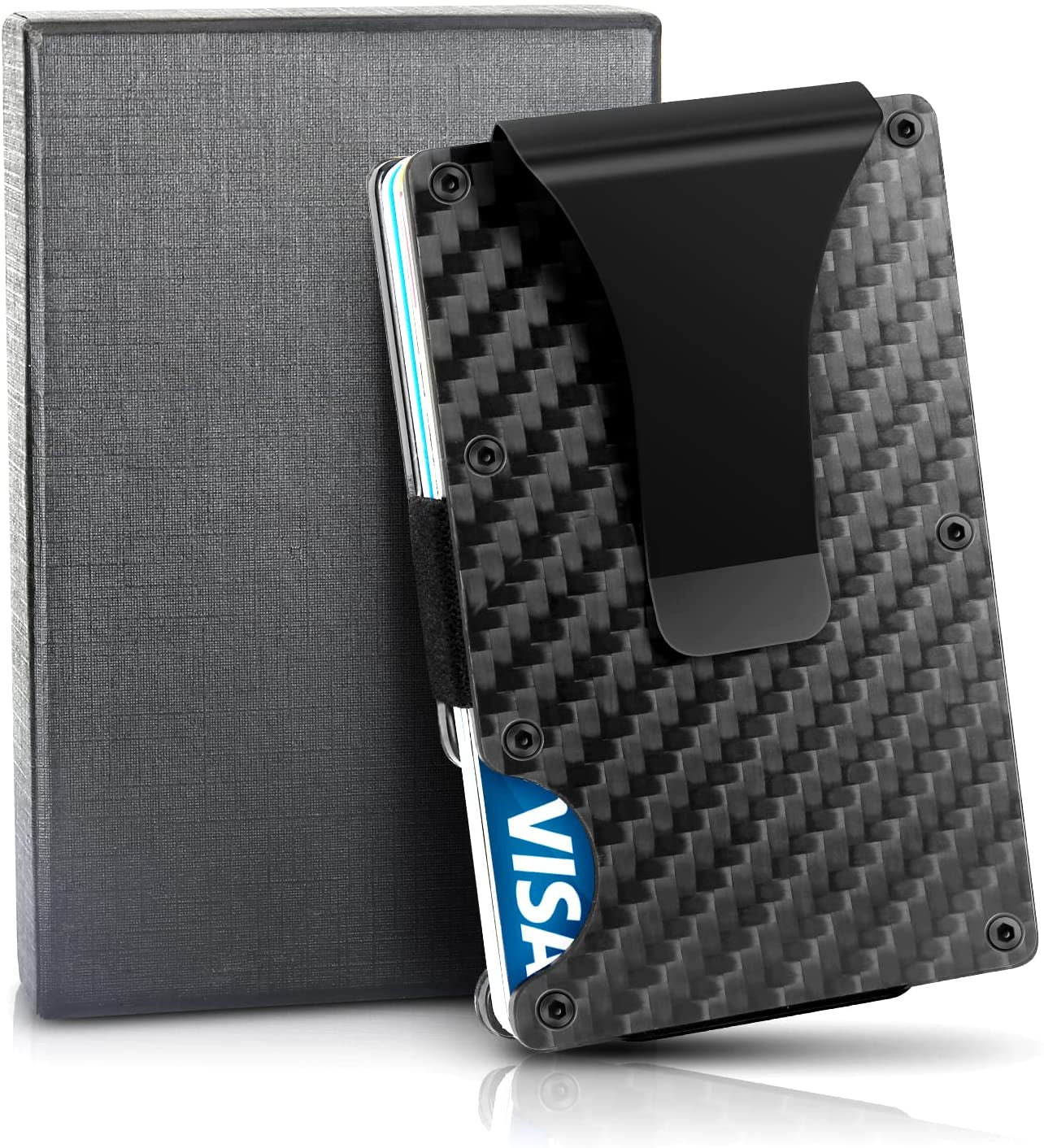 Card Holder Wallet Money Clip, Slim Minimalist Wallet for Men RFID Blocking Carbon Fiber Wallet