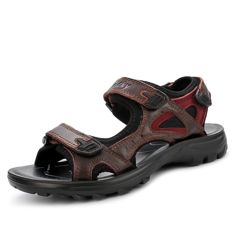First Layer Cowhide Boys Sandals Soft Bottom Children's Leather Sandals Big Children's Beach Shoes Summer Hollow Boy Beach Shoes