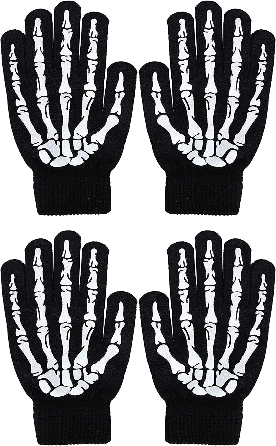 Unisex Full/Half Finger Skeleton Gloves Glow in the Dark Knit Gloves