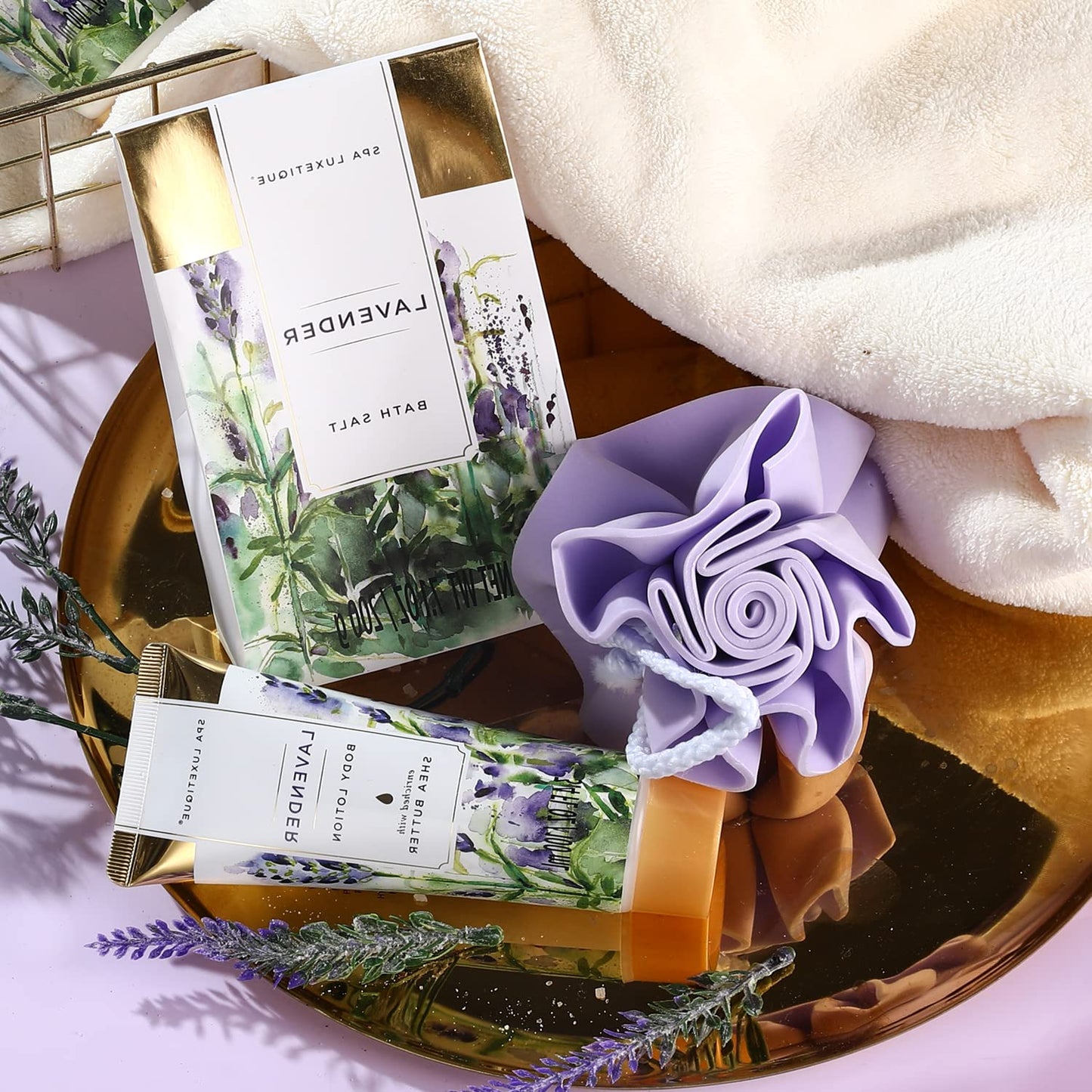 Gift Baskets for Women, Spa Gifts for Women - 10Pcs Lavender Bath and Body Gift Set with Bath Bomb