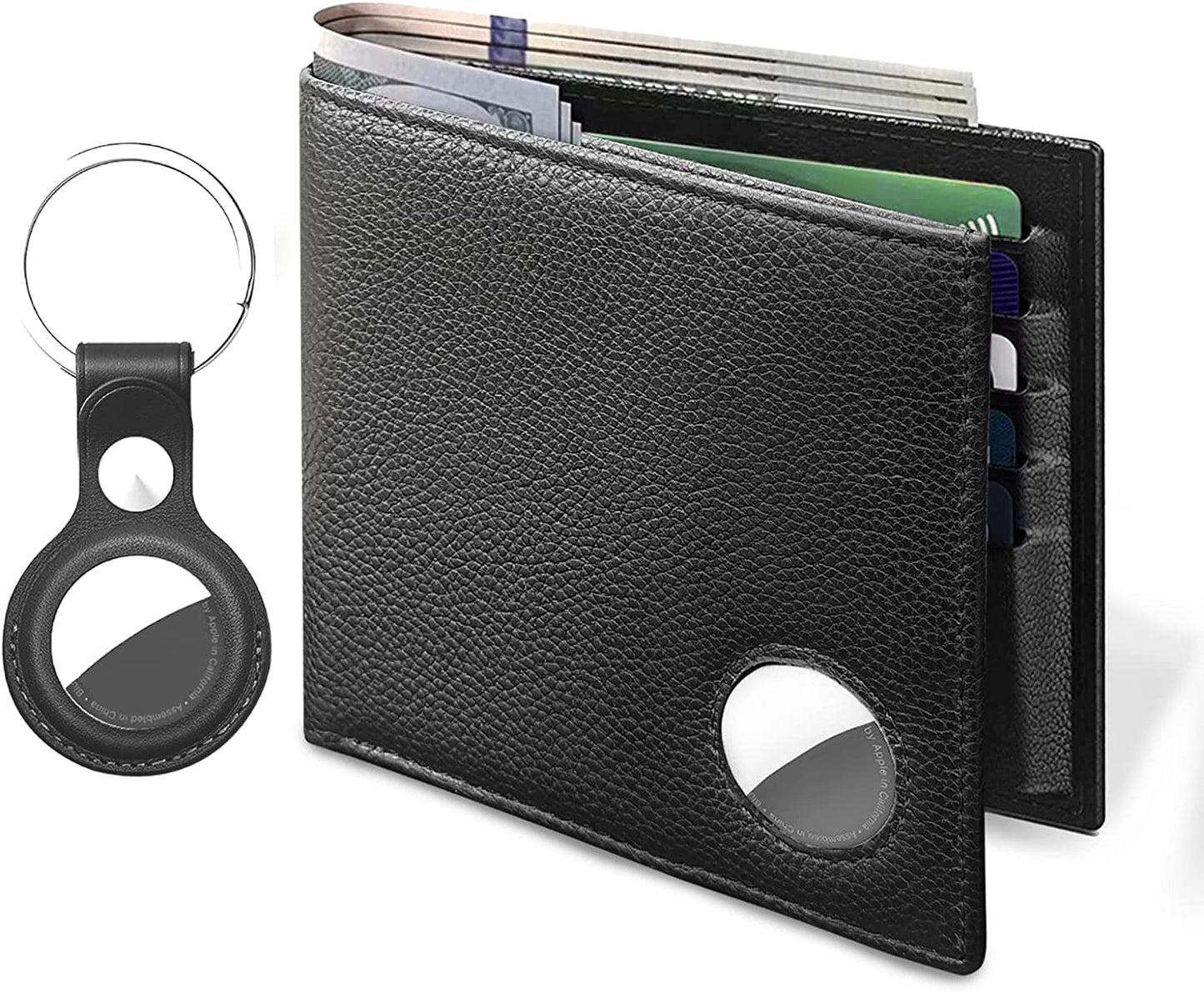 Bifold Smart Airtag Wallet with Airtag Keychain| Genuine Leather Men'S Air Tag Wallet