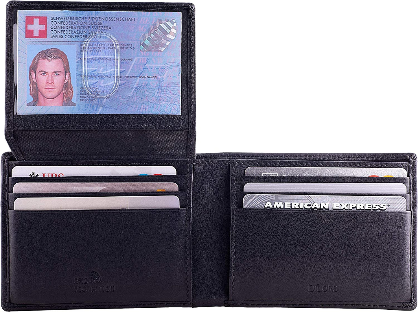 RFID Slim Leather Travel Wallet for Men Bifold Top Flip 2 ID Windows