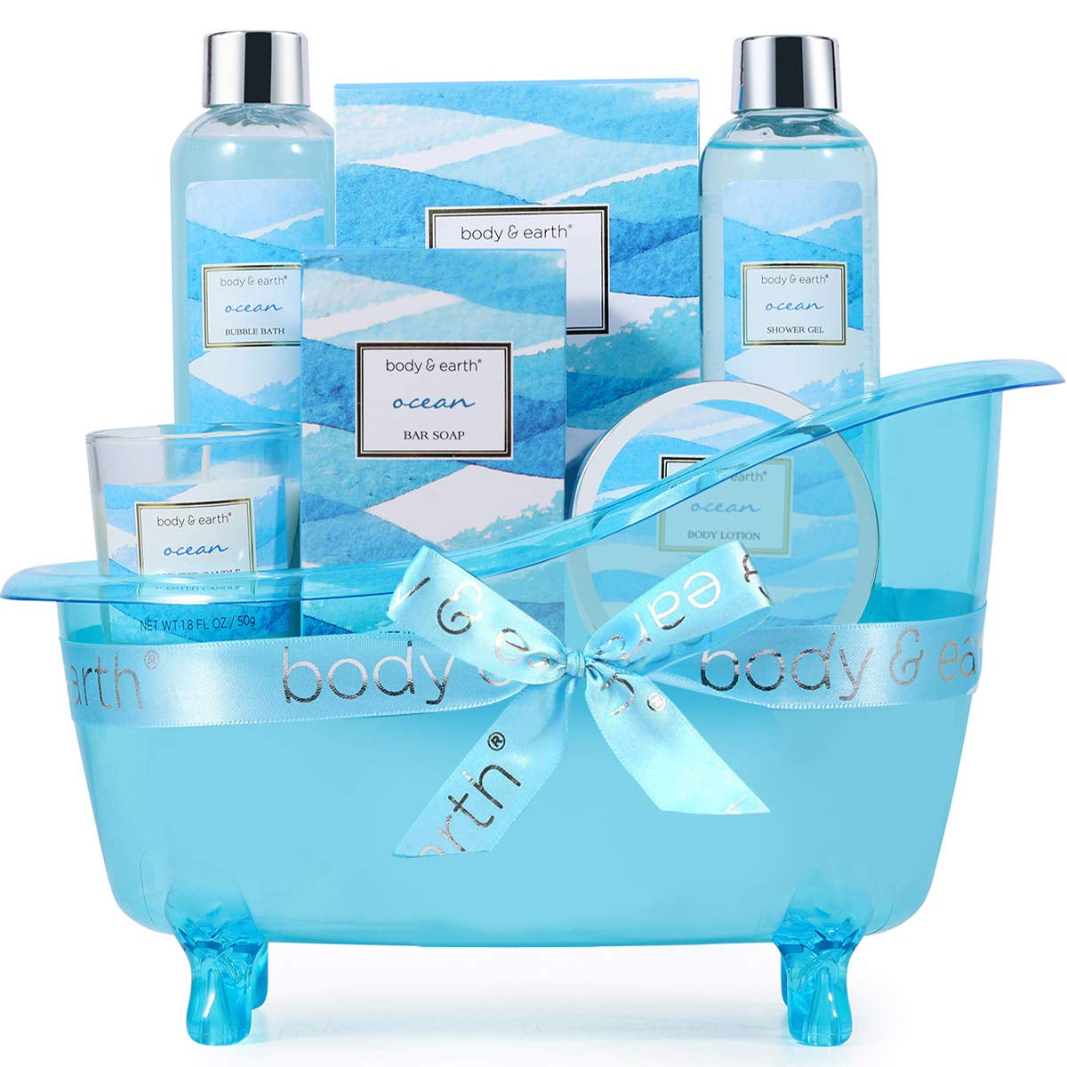 Bath Gift Set for Women, Spa Gift Baskets for Women, 7 Pcs Bath Set Scented with Ocean, Bath and Body Gift Basket, Birthday Gifts for Women