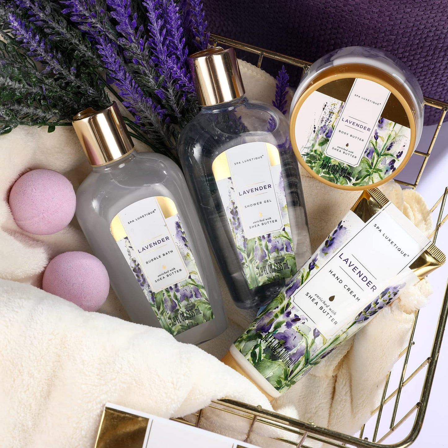 Gift Baskets for Women, Spa Gifts for Women - 10Pcs Lavender Bath and Body Gift Set with Bath Bomb