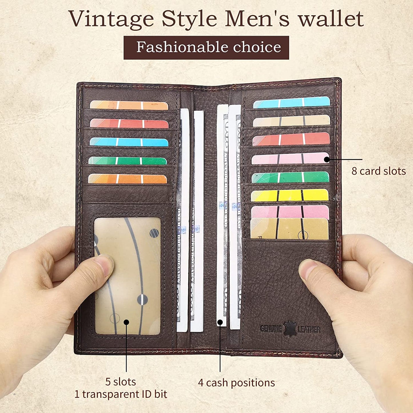 Men's Wallet Long with US Flag, Men's Wallet Leather Bi Folding Wallet for Men