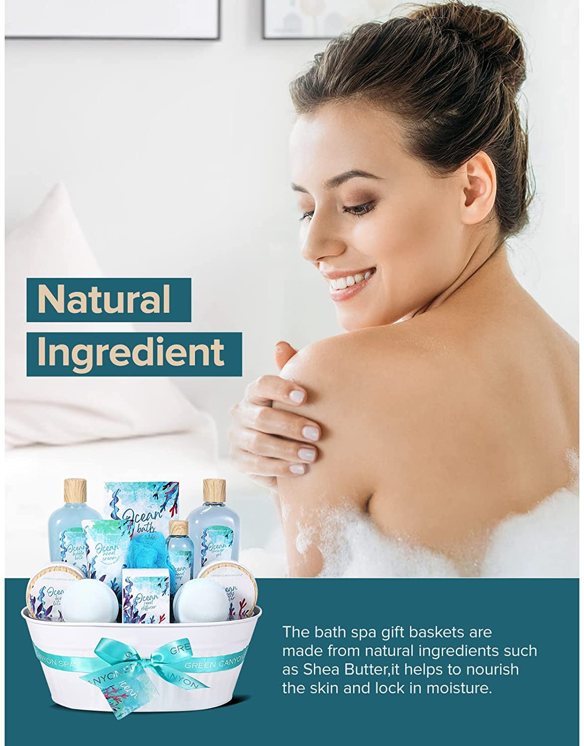 Bath Spa Gift Baskets Women - 12 Pcs Ocean Bath Gift Sets Home Holiday Spa Gift Basket