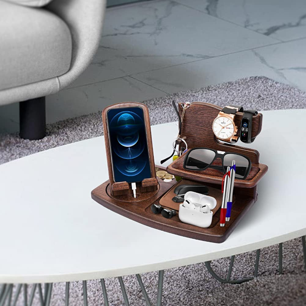 Gifts for Men Christmas Rotating Wood Docking Station Gifts for Men Bedside Organizer