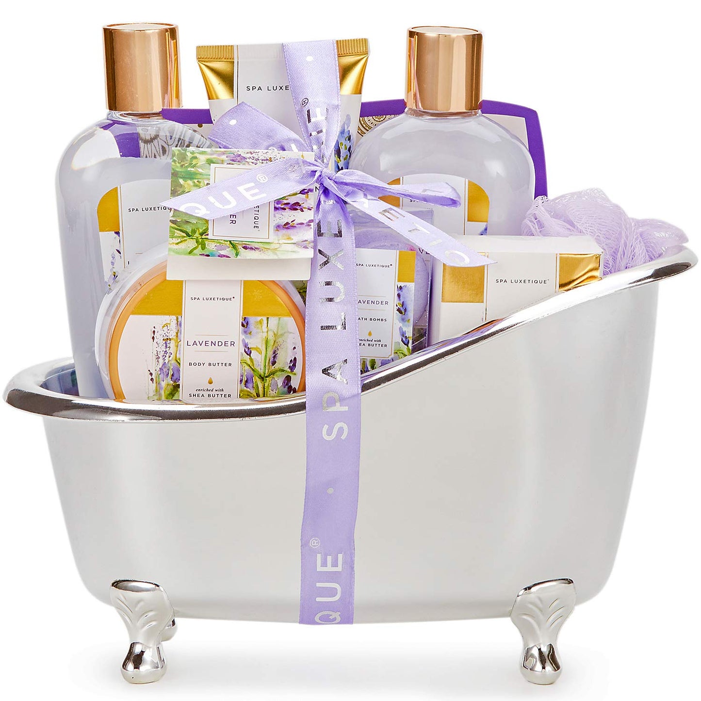 Bath Baskets for Women Gift, Home Spa Gift Basket for Women, Lavender Spa Set with Body Lotion, Bath Salt