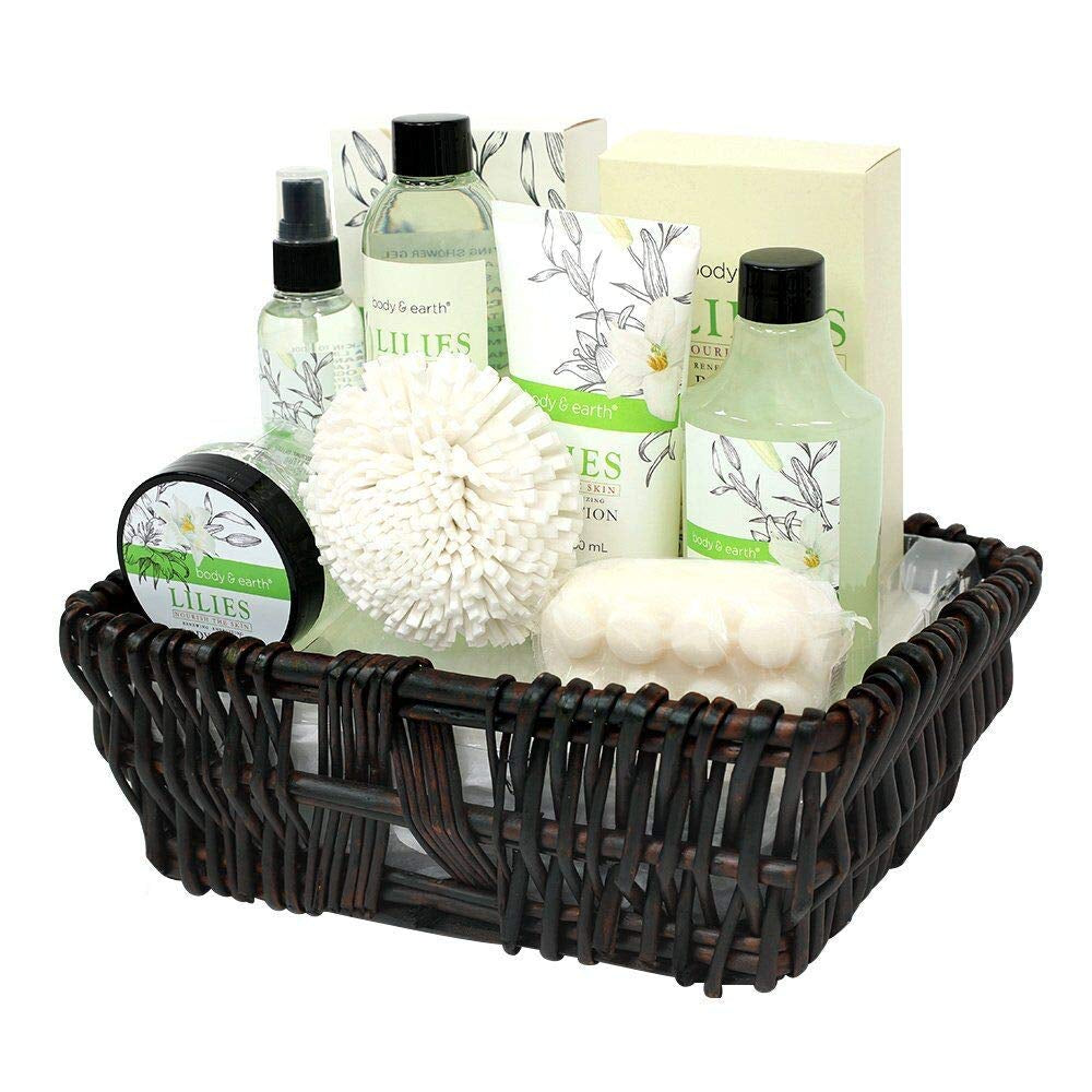 Gift Baskets for Women, Spa Basket Gifts for Women, Lily 10Pc Spa Kit Gift Set with Bubble Bath