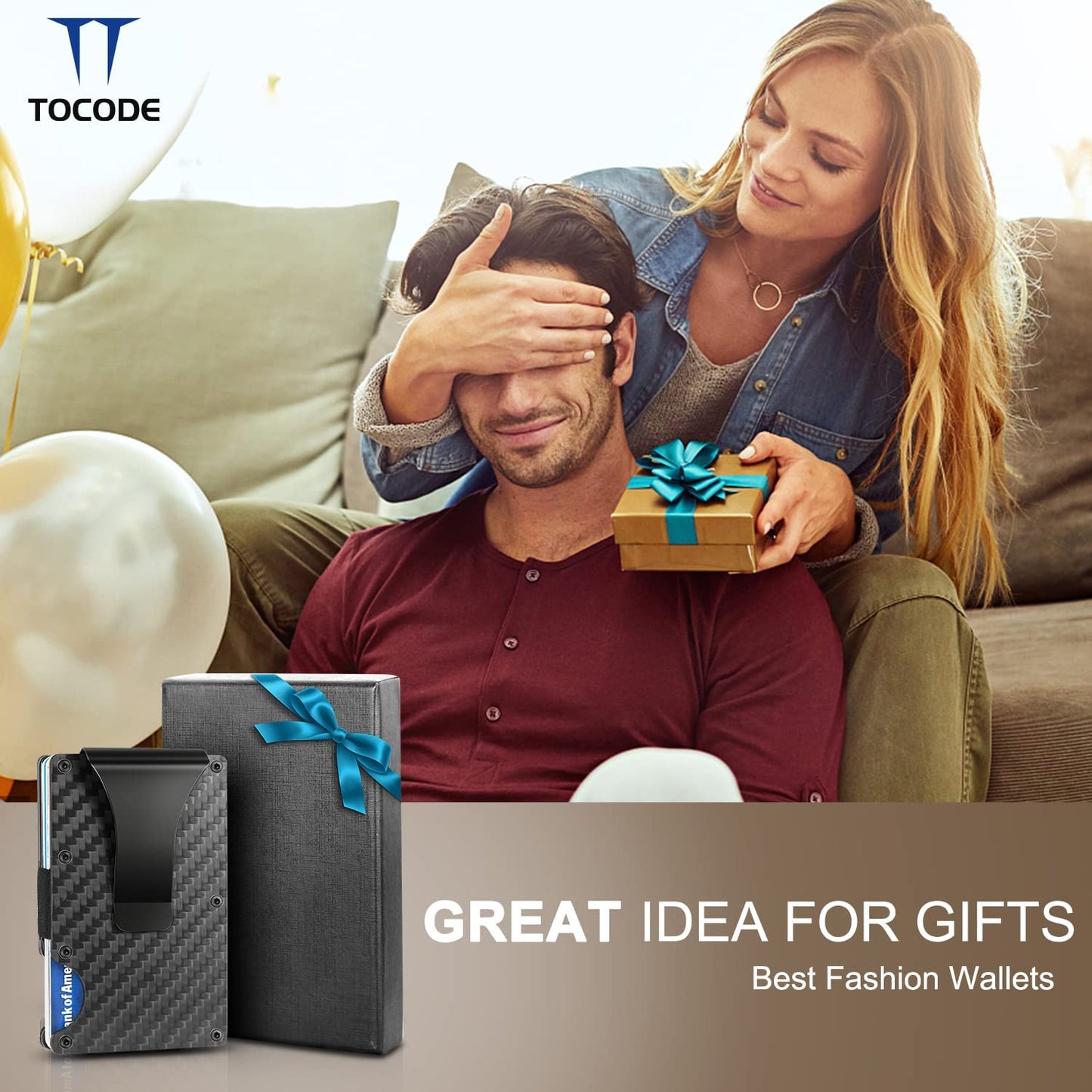 Card Holder Wallet Money Clip, Slim Minimalist Wallet for Men RFID Blocking Carbon Fiber Wallet