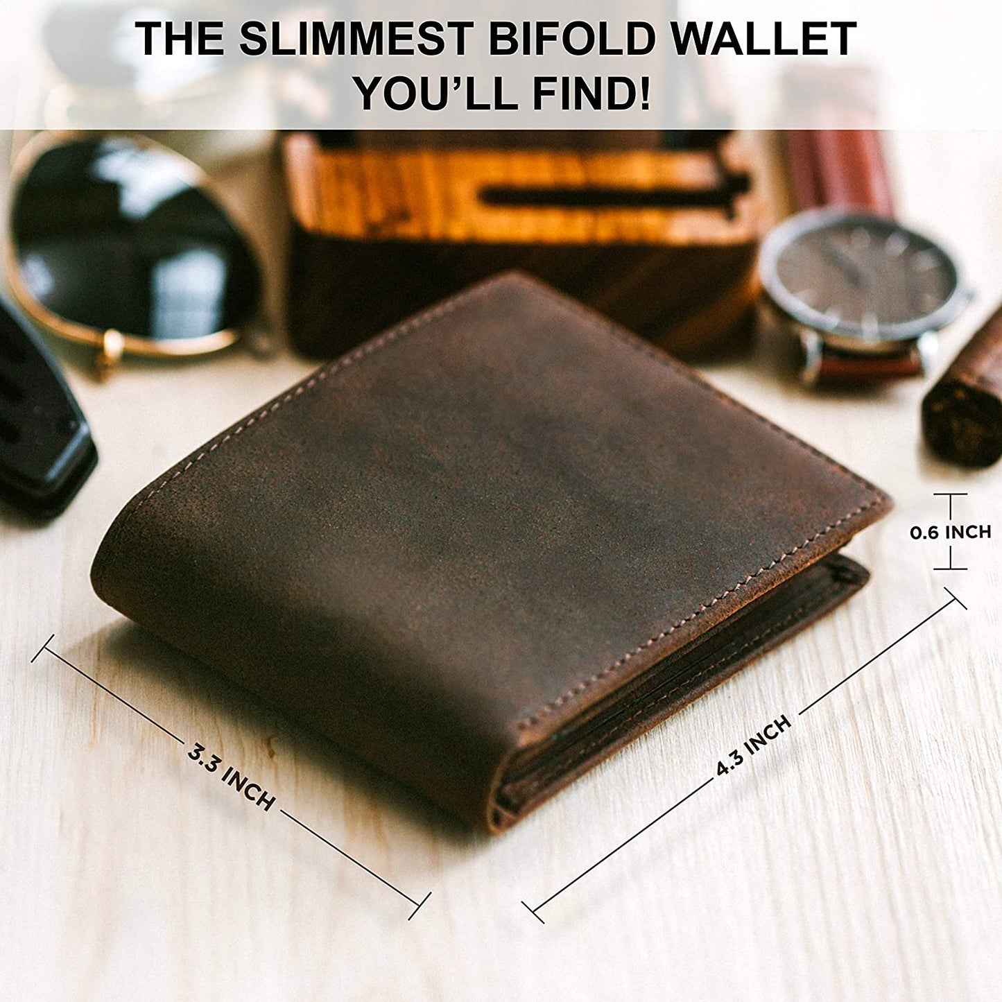 Top Grain Leather Wallet for Men | RFID Blocking | Extra Capacity Bifold Wallet with 2 ID Windows
