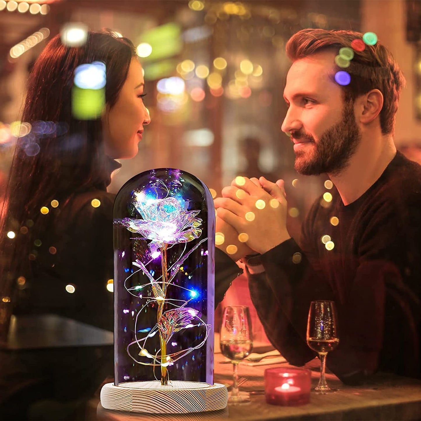 Christmas Birthday Gifts for Women Mom Her,Forever Galaxy Lighted up Rose,Preserved Colorful Artificial Flowers