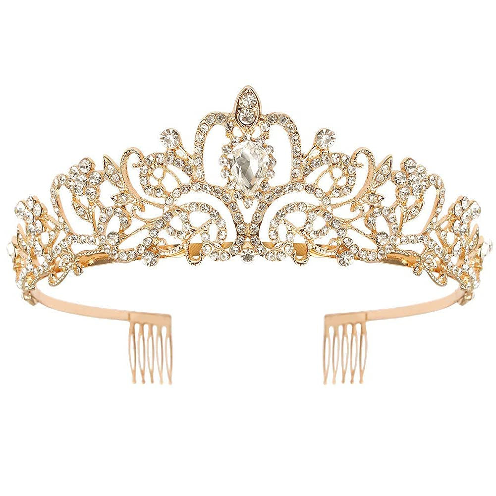 Gold Tiara for Women Crystal Crown with Colorful Gemstones Rhinestones Hair Accessories for Girls
