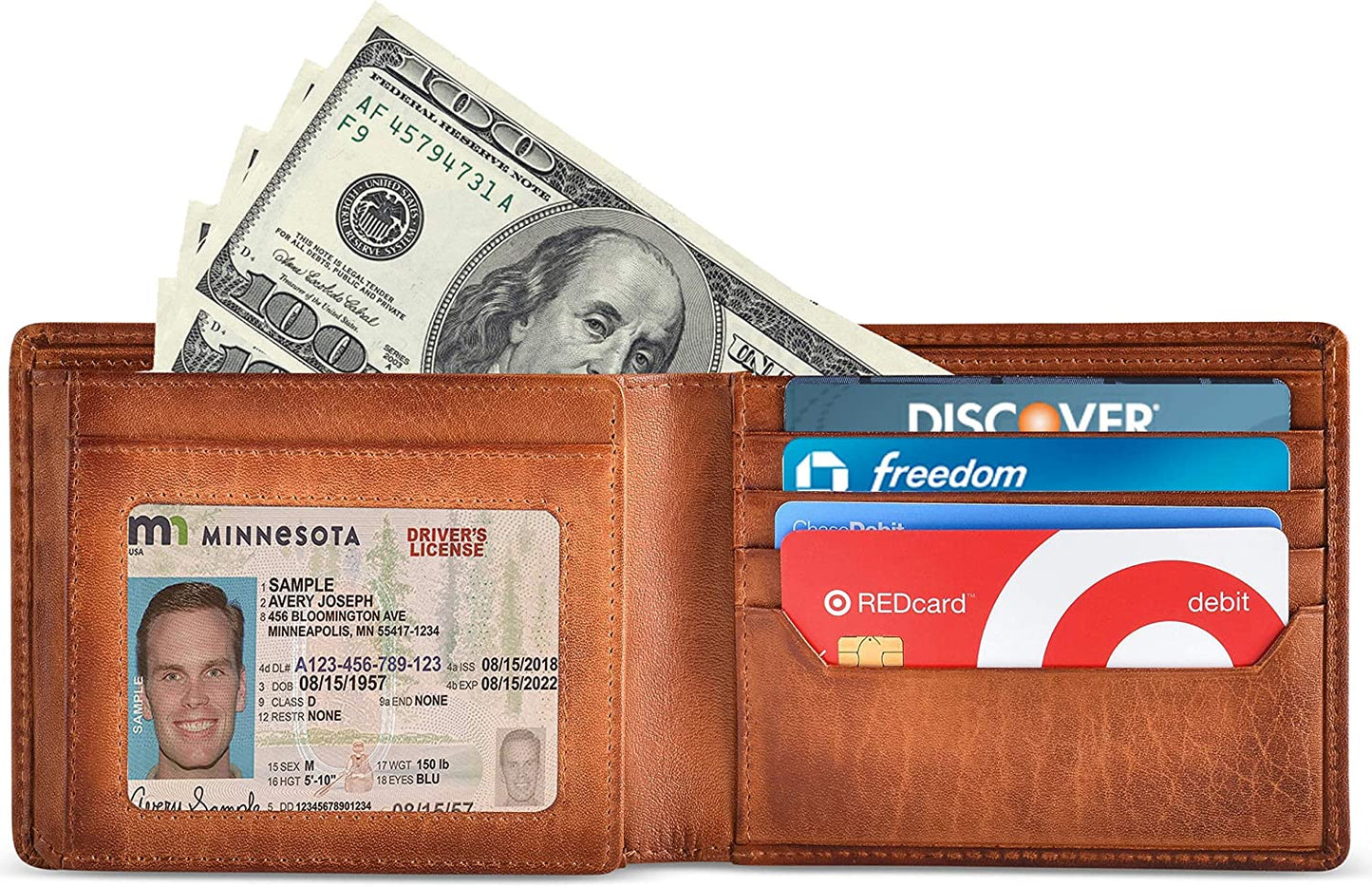 RFID Blocking Bifold Wallets for Men, Brown Full Grain Leather Credit Card Wallet