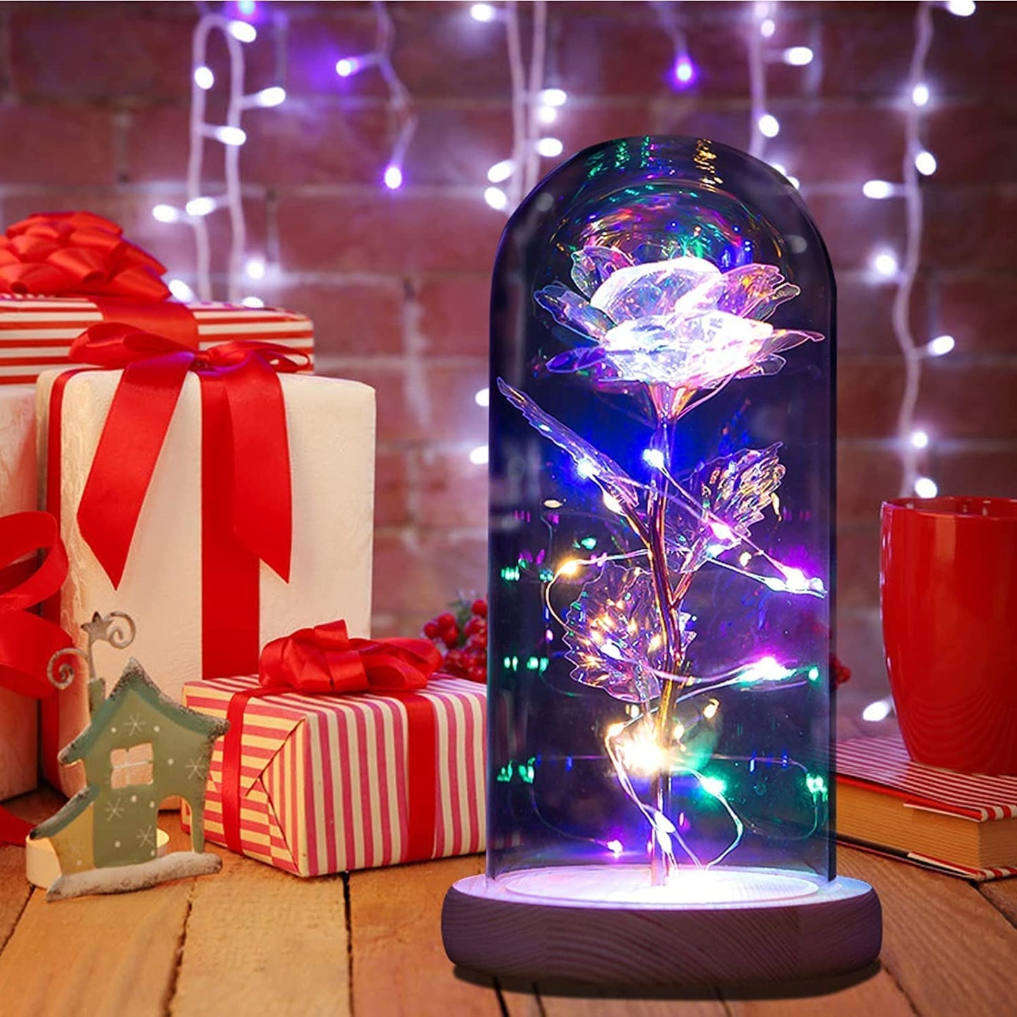 Christmas Birthday Gifts for Women Mom Her,Forever Galaxy Lighted up Rose,Preserved Colorful Artificial Flowers