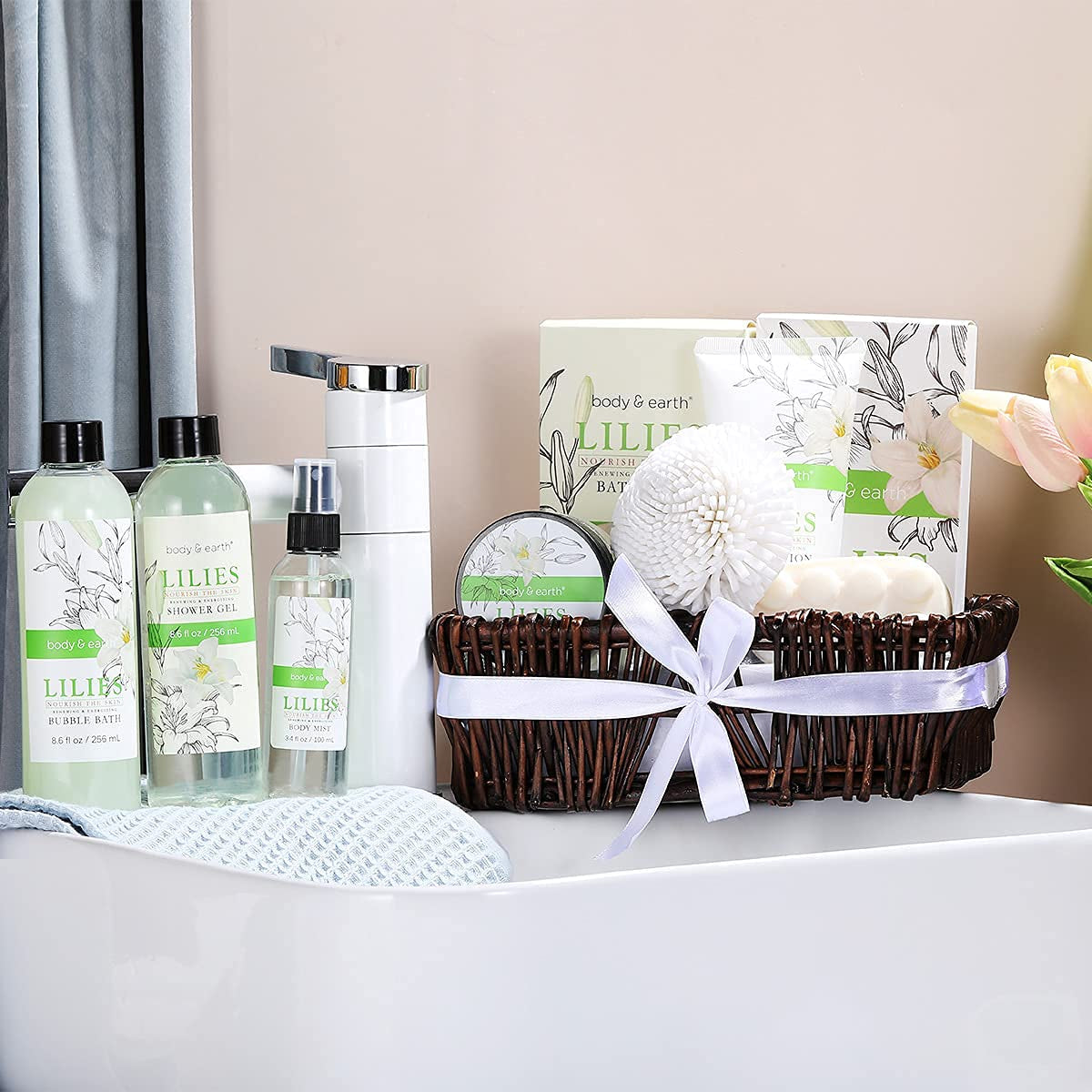 Gift Baskets for Women, Spa Basket Gifts for Women, Lily 10Pc Spa Kit Gift Set with Bubble Bath
