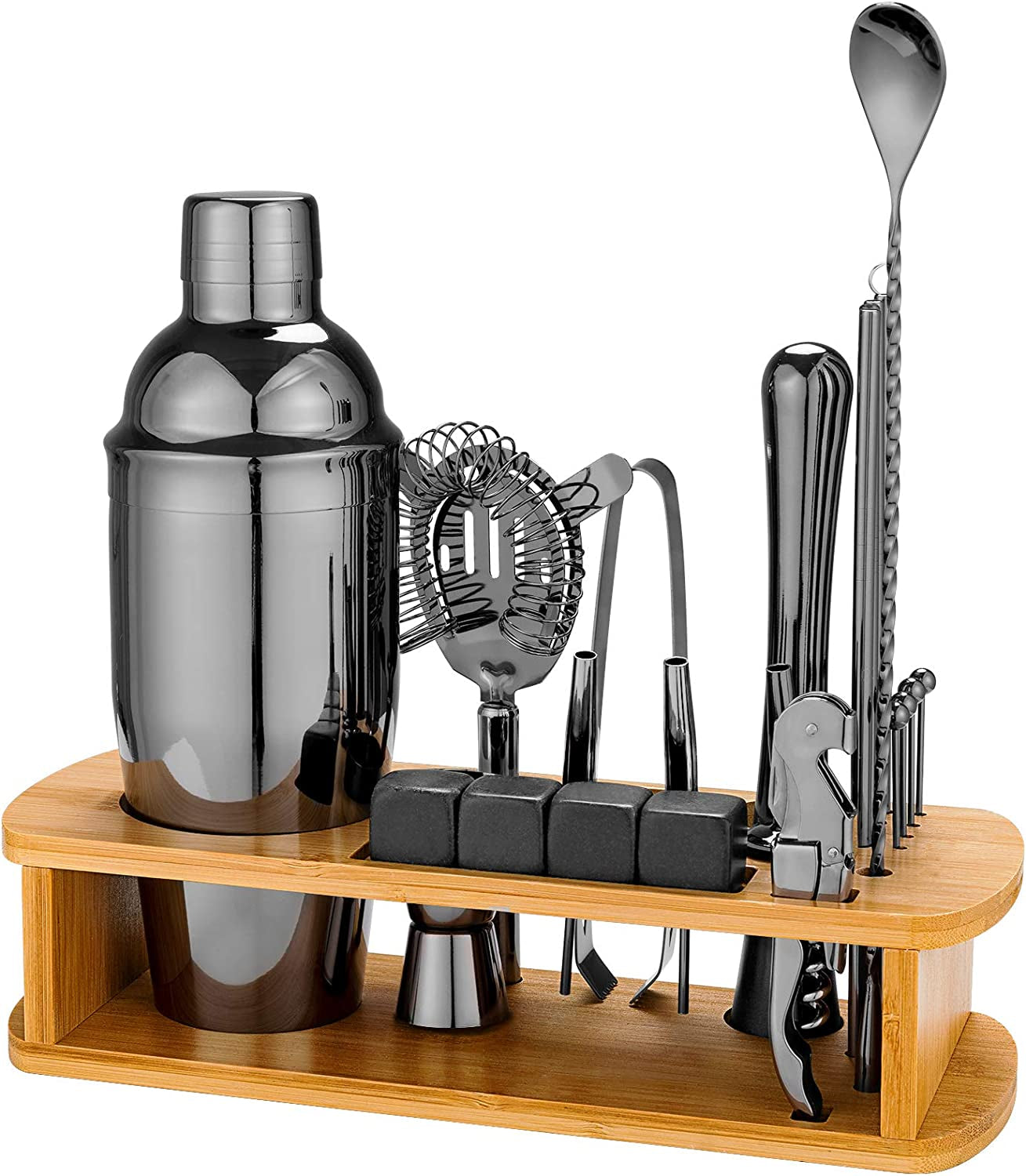 25 Piece Cocktail Shaker Set with Bamboo Stand,Gifts for Men Dad Grandpa,Stainless Steel Bartender Kit Bar Tools Set