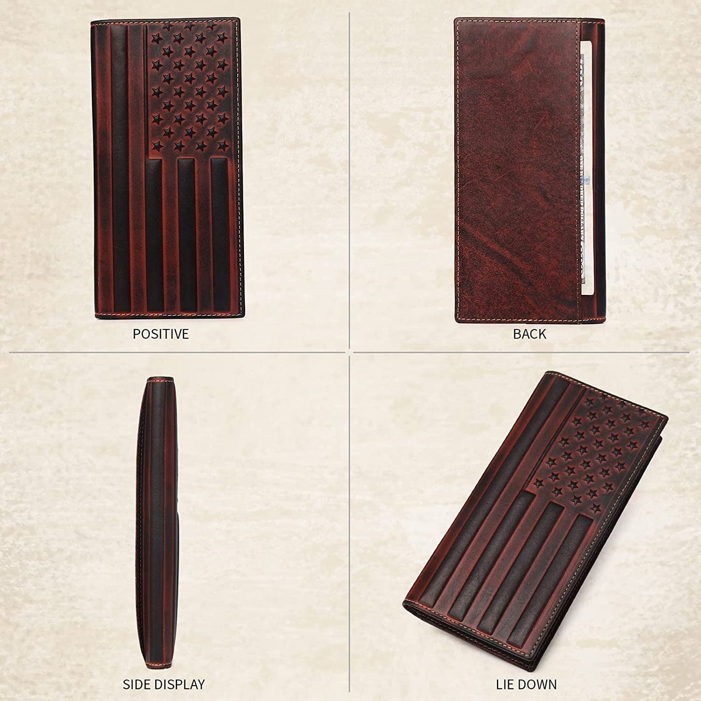 Men's Wallet Long with US Flag, Men's Wallet Leather Bi Folding Wallet for Men