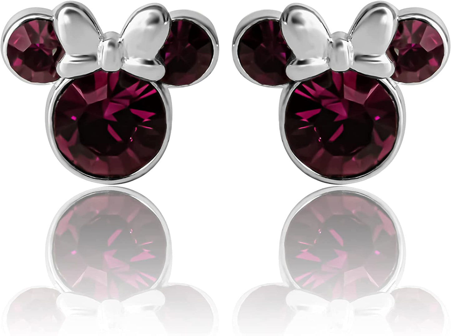 Minnie Mouse Crystal Birthstone Stud Earrings, Silver Plated, Gold Plated
