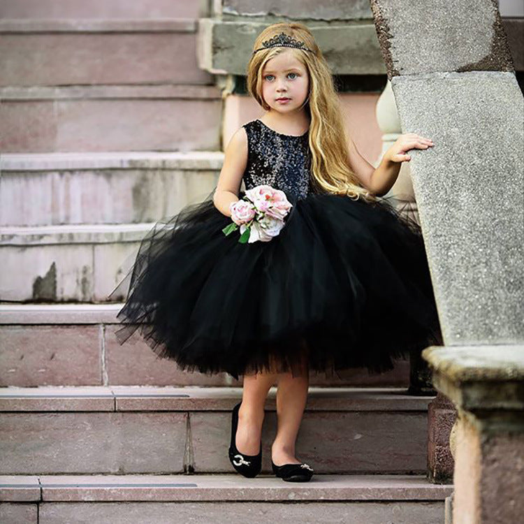 Factory Direct Sales 2018 New Children's Round Neck Sleeveless Dress Girls Black Solid Color Tutu Skirt Princess Skirt