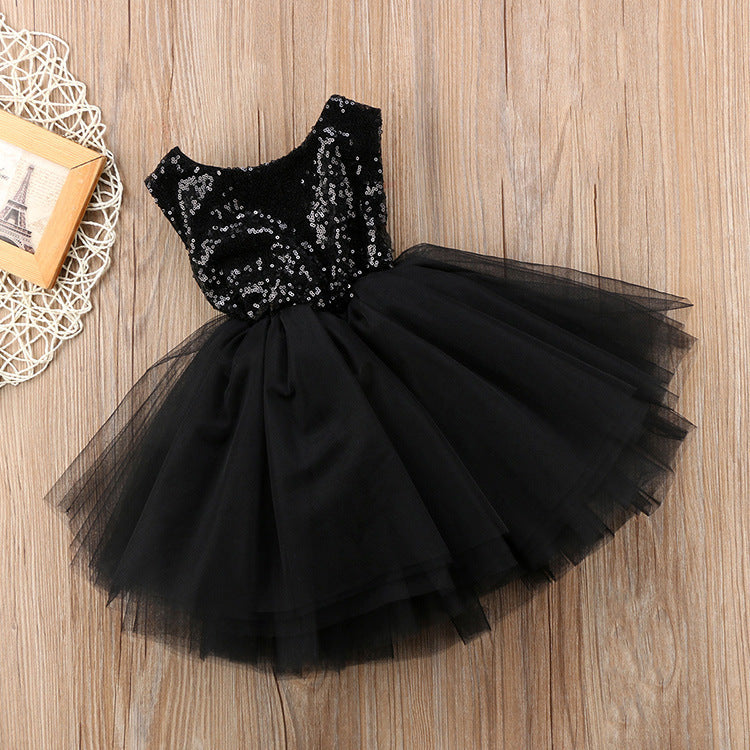 Factory Direct Sales 2018 New Children's Round Neck Sleeveless Dress Girls Black Solid Color Tutu Skirt Princess Skirt
