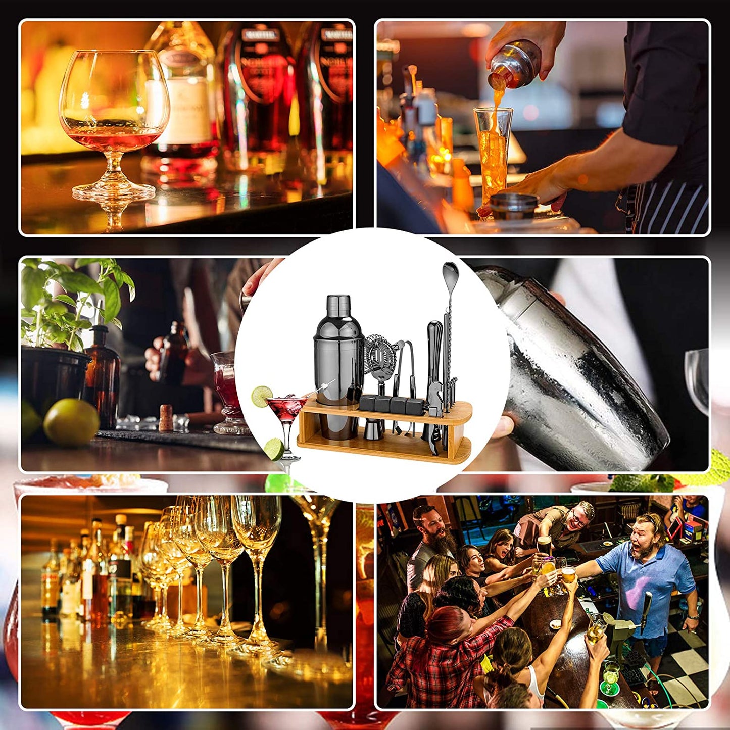 25 Piece Cocktail Shaker Set with Bamboo Stand,Gifts for Men Dad Grandpa,Stainless Steel Bartender Kit Bar Tools Set