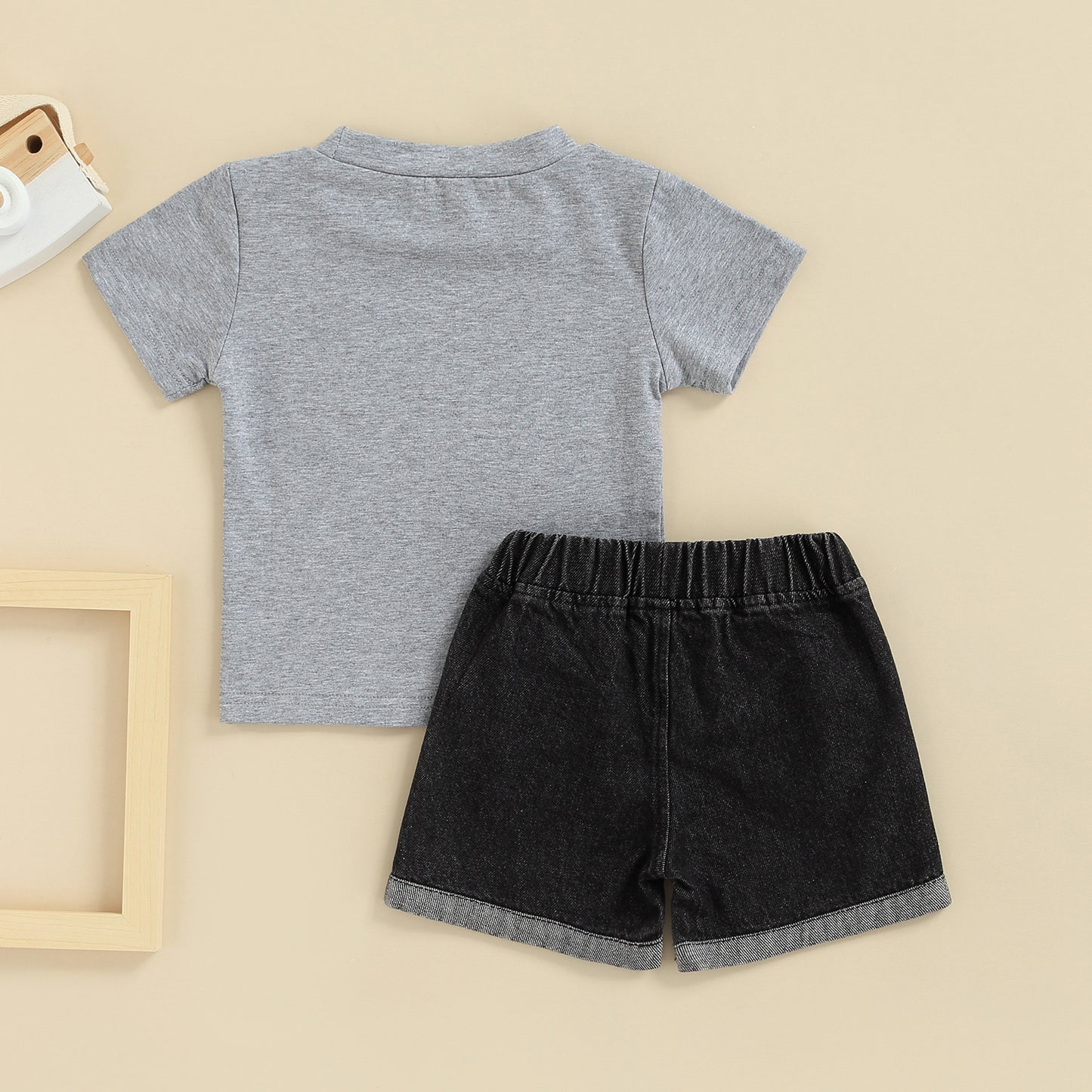 Foreign Trade Children's Clothing Wholesale Father's Day Children's Suit Boys Short-sleeved Letter T-shirt Denim Shorts Two-piece Set In Stock