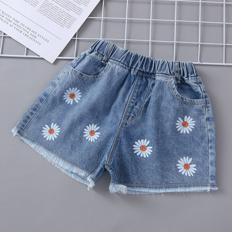 Girls Girls' Shorts Summer 2021 New Middle-aged Children's Foreign Style Korean Version Five-point Pants Baby Pants Tide Outside Wear