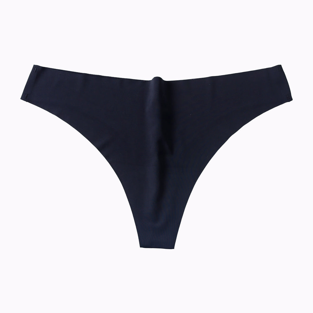 One Piece Ice Silk Seamless Solid Color Ladies Underwear Sexy Breathable Foreign Trade Mid-waist Seamless Large Size Thong