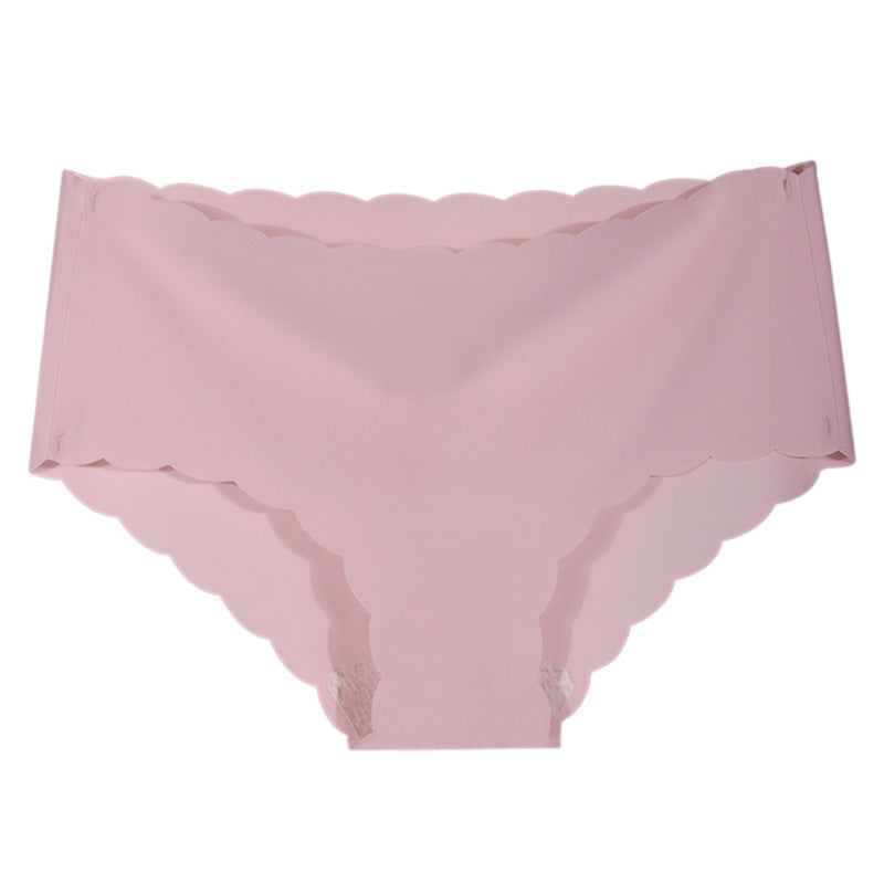 Ice Silk Seamless Ultra-thin Wave Girl Underwear Pure Color Breathable Large Size Low-waist One-piece Ladies Briefs