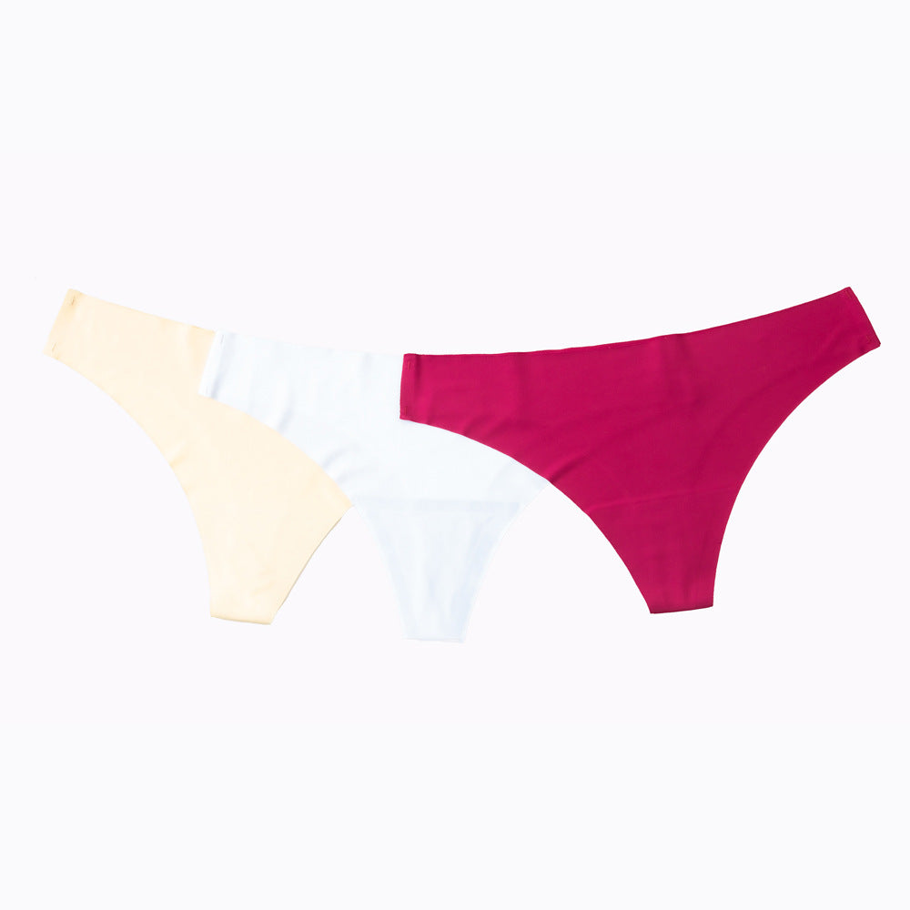 One Piece Ice Silk Seamless Solid Color Ladies Underwear Sexy Breathable Foreign Trade Mid-waist Seamless Large Size Thong